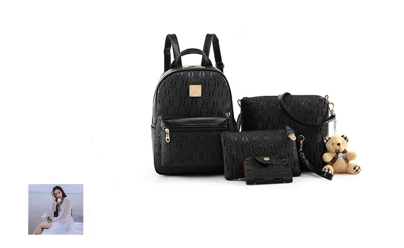 Sac à dos 4-en-1 Ours Rose – Style Étudiant & Cuir Recyclé