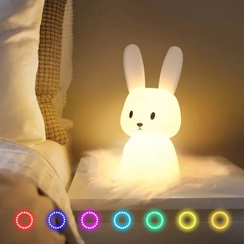 Lampe Lapin Silicone Tactile – Compagnon de Nuit Enfantin
