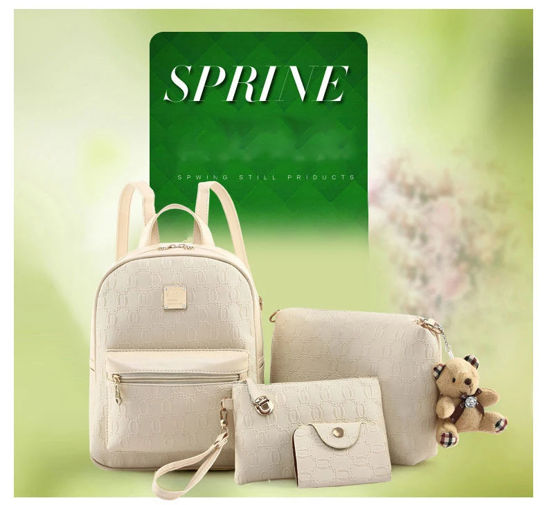 Sac à dos 4-en-1 Ours Rose – Style Étudiant & Cuir Recyclé